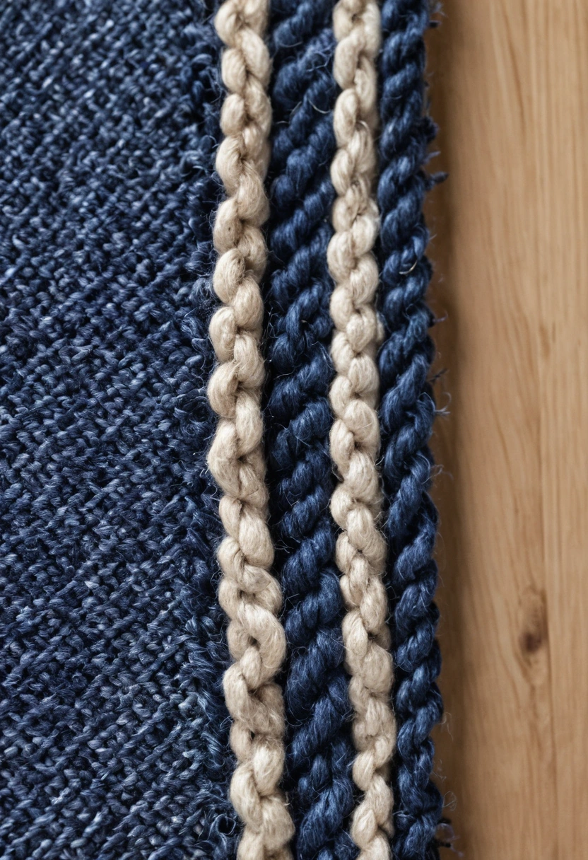 Detail of a sheared hand-knotted wool rug edge showing pile height and bound selvedge